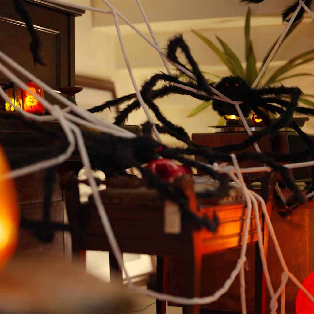Halloween-Spinnendekoration mit Netzen 4 stk. Schwarz und Weiß