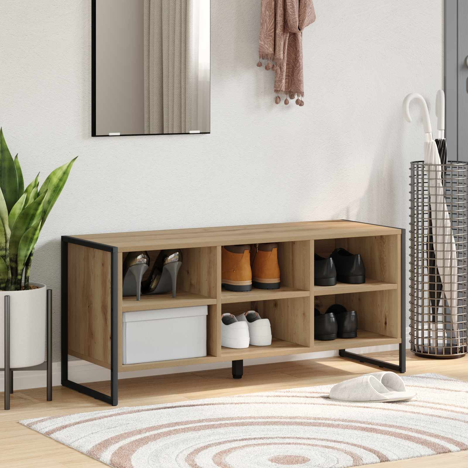 Schuhschrank 100 x 35 x 44 cm Holzwerkstoff Kunsthandwerk Eiche