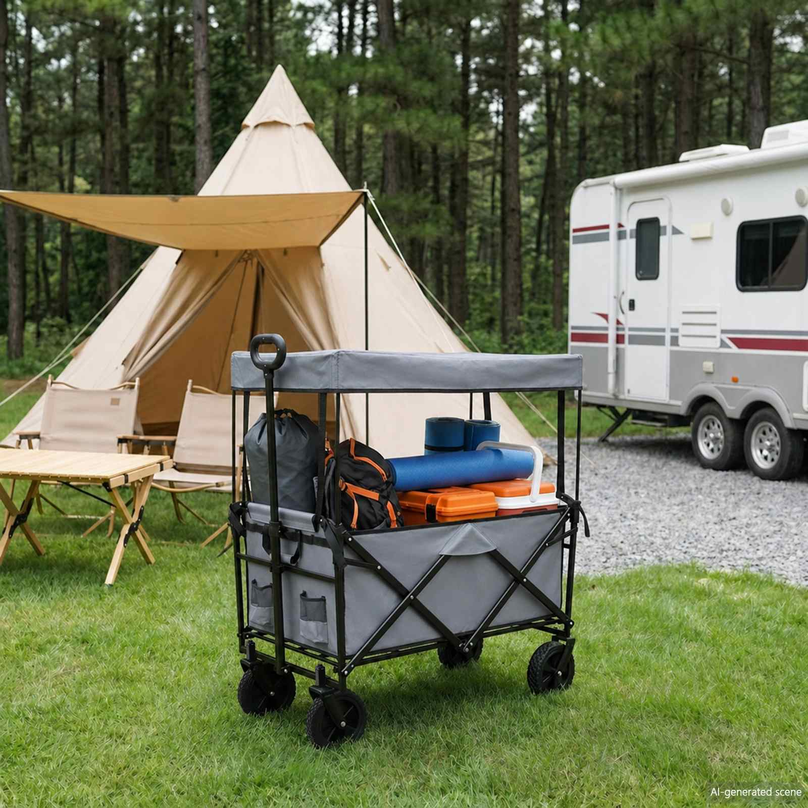 Faltbarer Einkaufswagen mit Bremsen Grau 105 x 56,5 x 116 cm