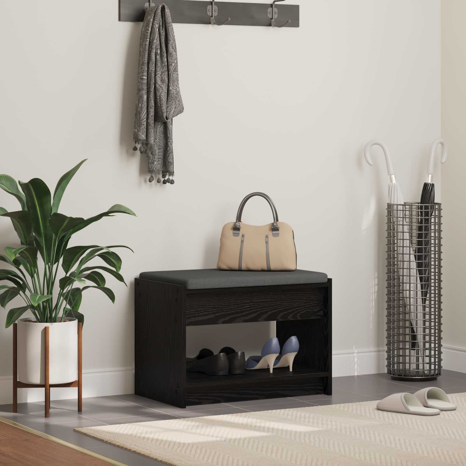 Flurbank Schwarz Eichen-Optik 63 x 38 x 45 cm