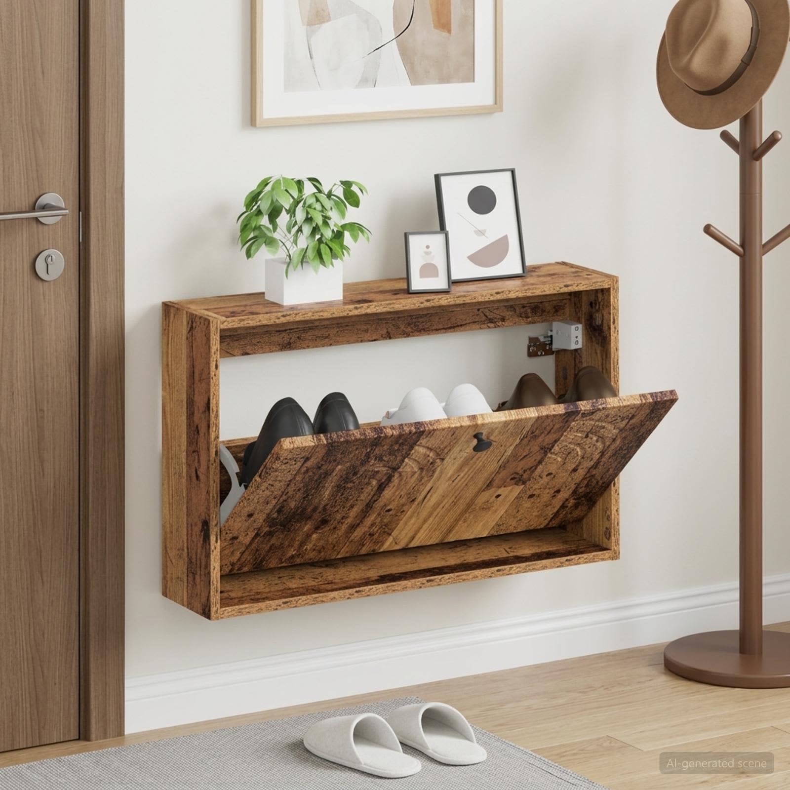 Wandmontierter Schuhschrank ALKMAAR 71 x 17 x 43 cm Altholz