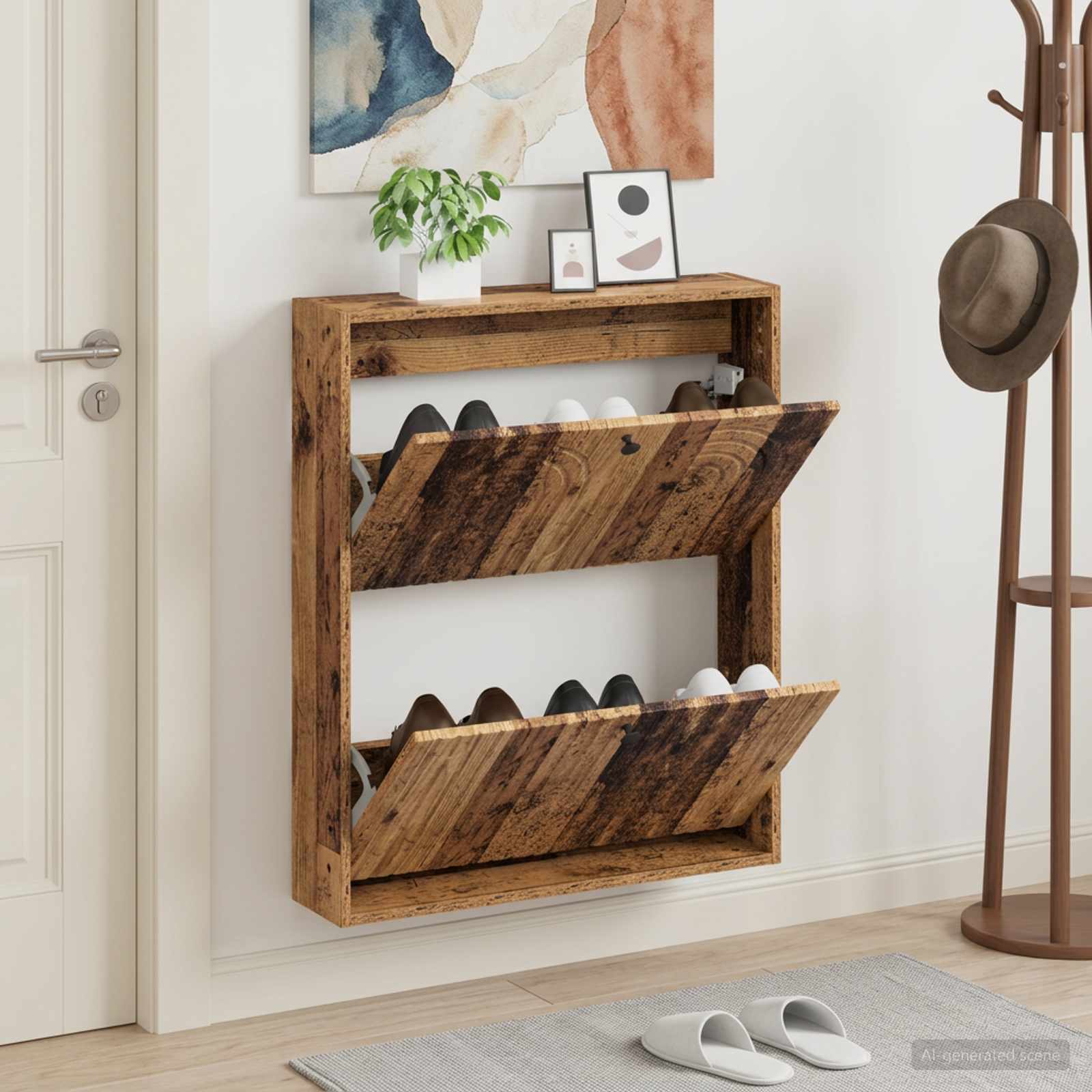 Wandmontierter Schuhschrank ALKMAAR 71 x 17 x 86 cm Altholz