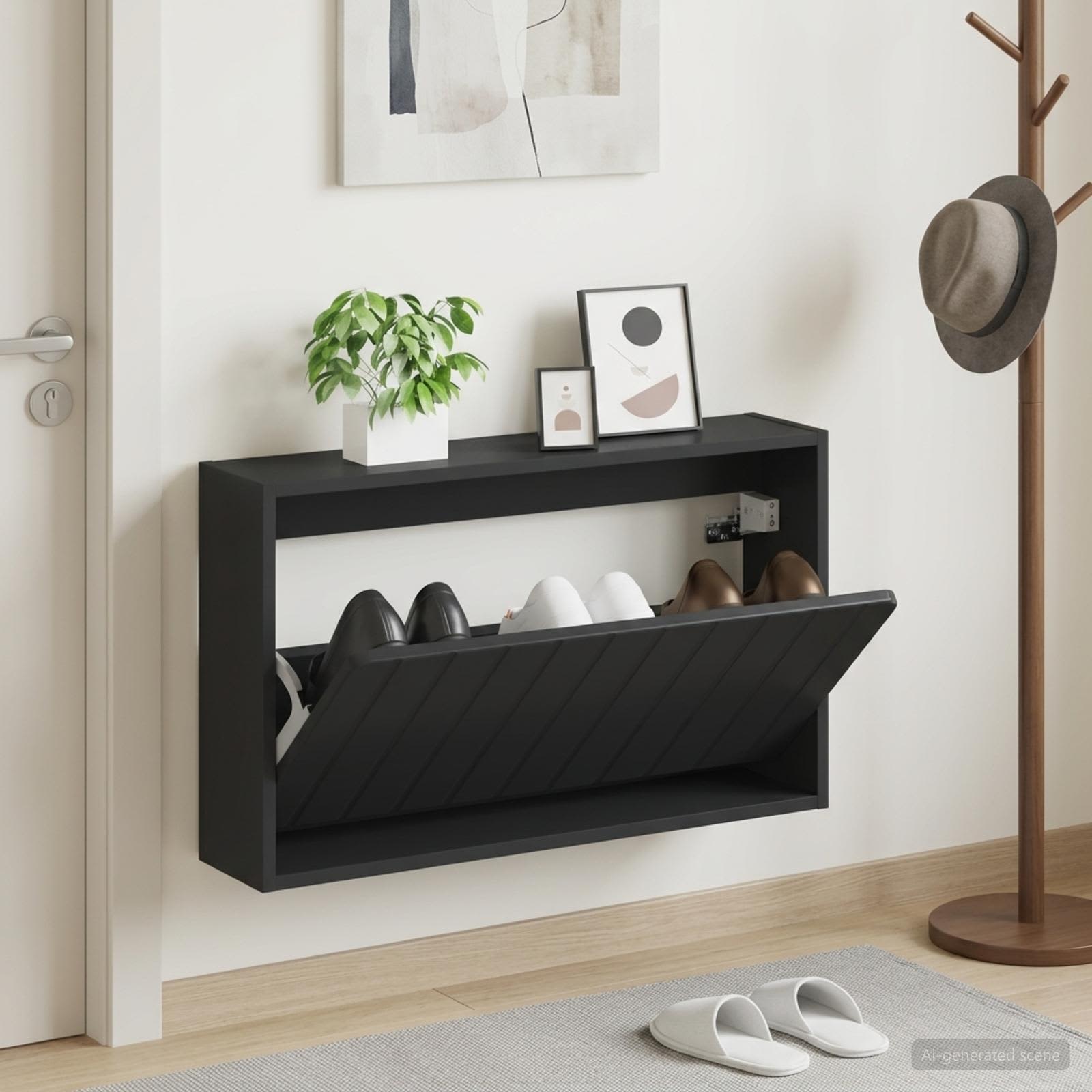Wandmontierter Schuhschrank ZWOLLE 71 x 17 x 43 cm Schwarz