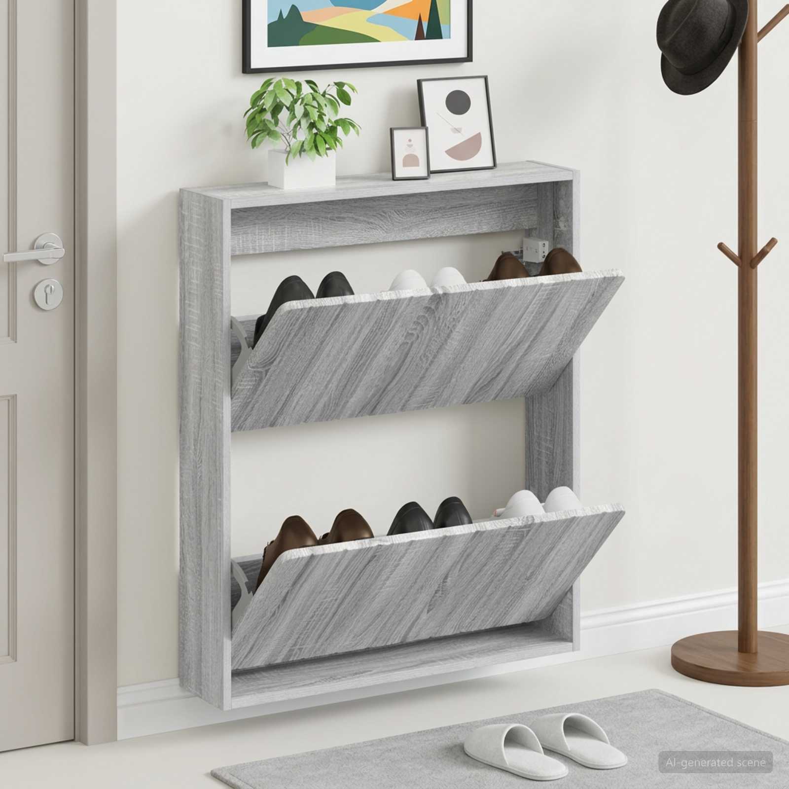 Wandmontierter Schuhschrank ZWOLLE 71 x 17 x 86 cm Sonoma-Grau