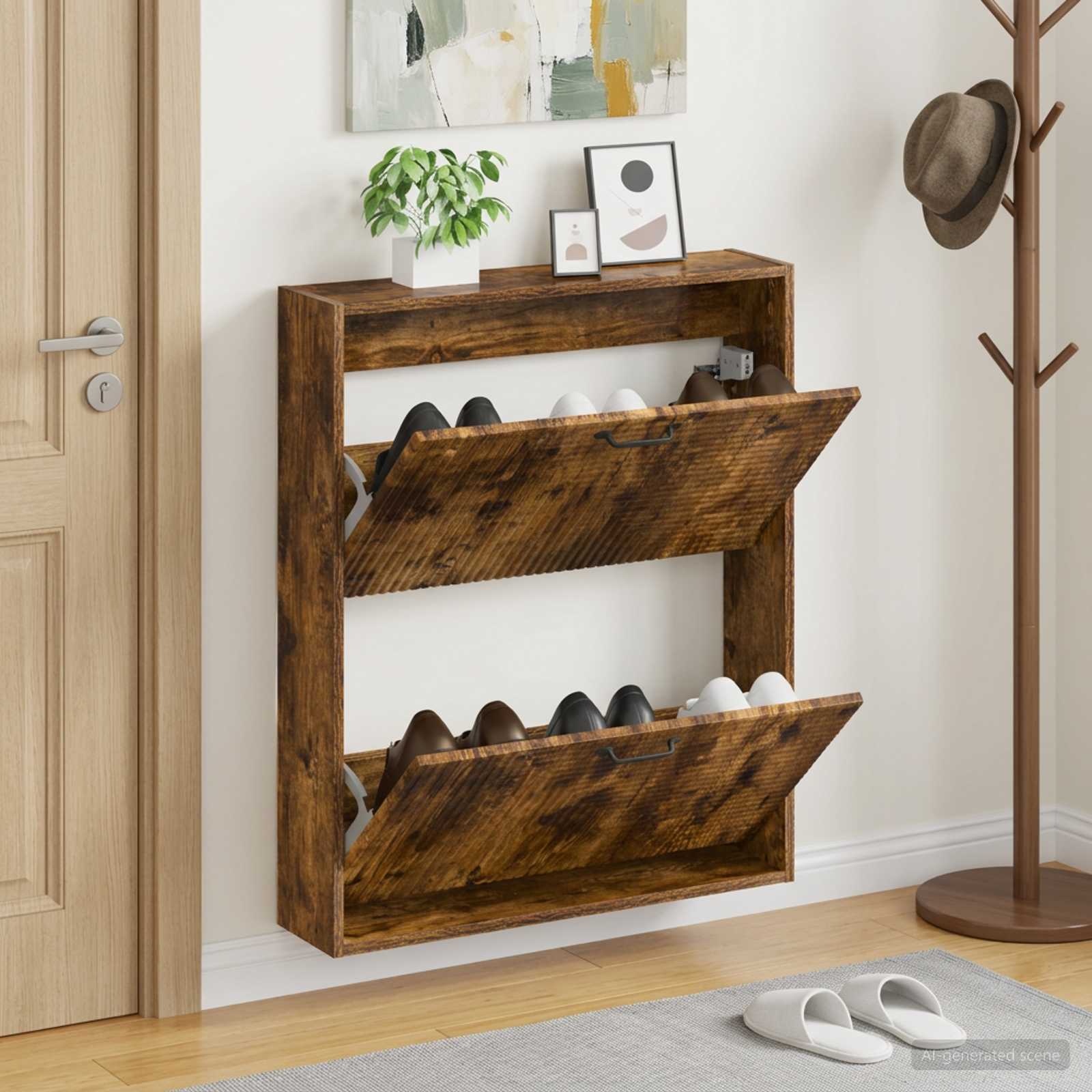 Wandmontierter Schuhschrank HAARLEM 71 x 17 x 86 cm Raucheiche