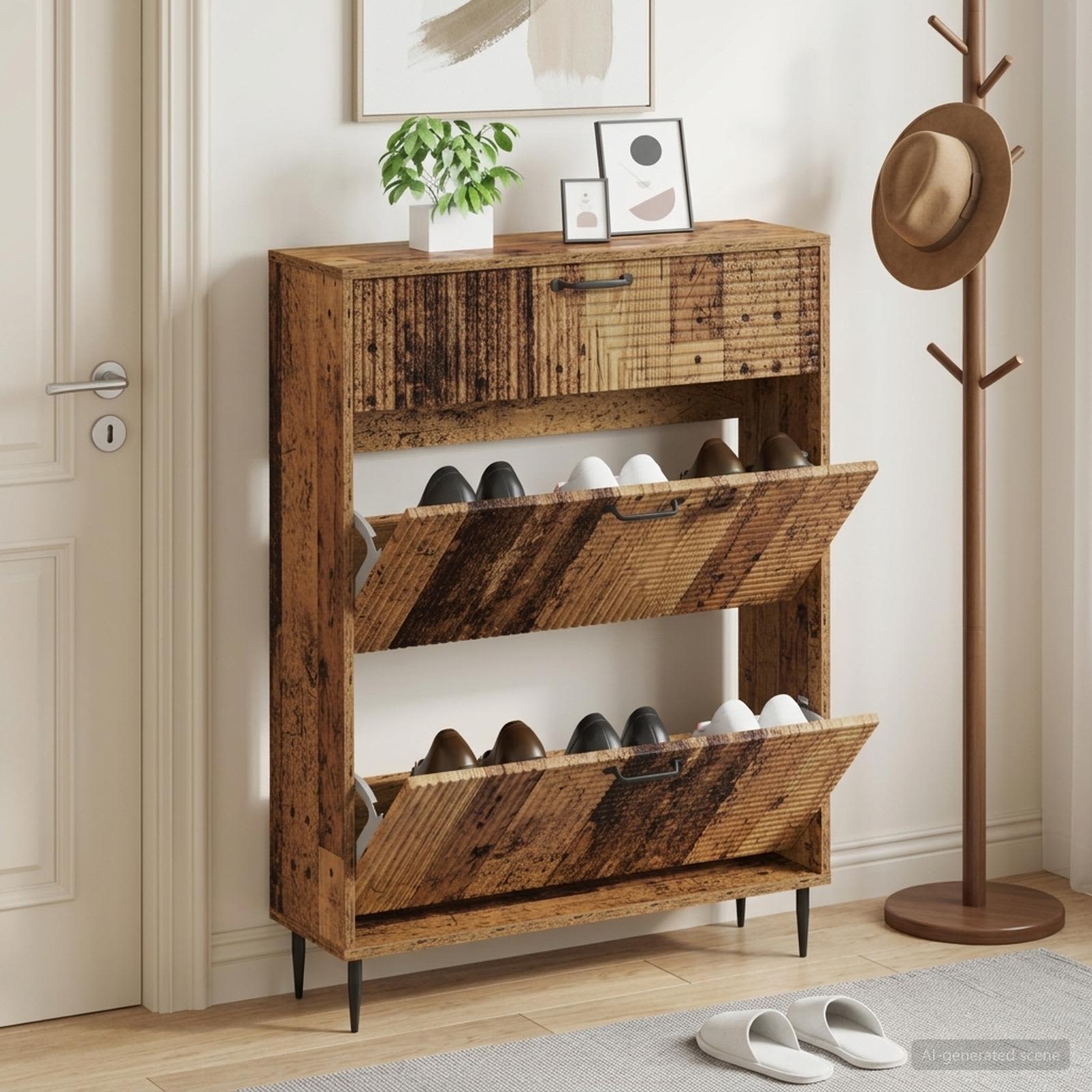Schuhschrank HAARLEM 78 x 24 x 103 cm Holzwerkstoff Altholz