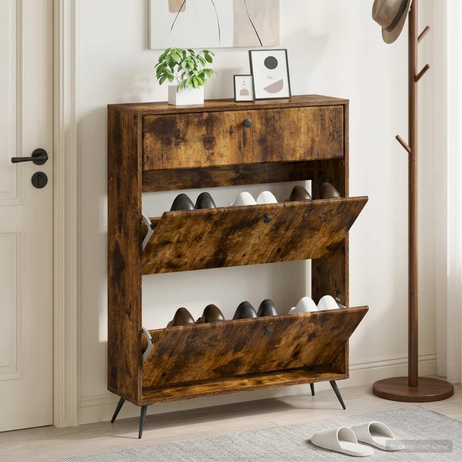 Schuhschrank BREDA 78 x 24 x 103 cm Holzwerkstoff Raucheiche