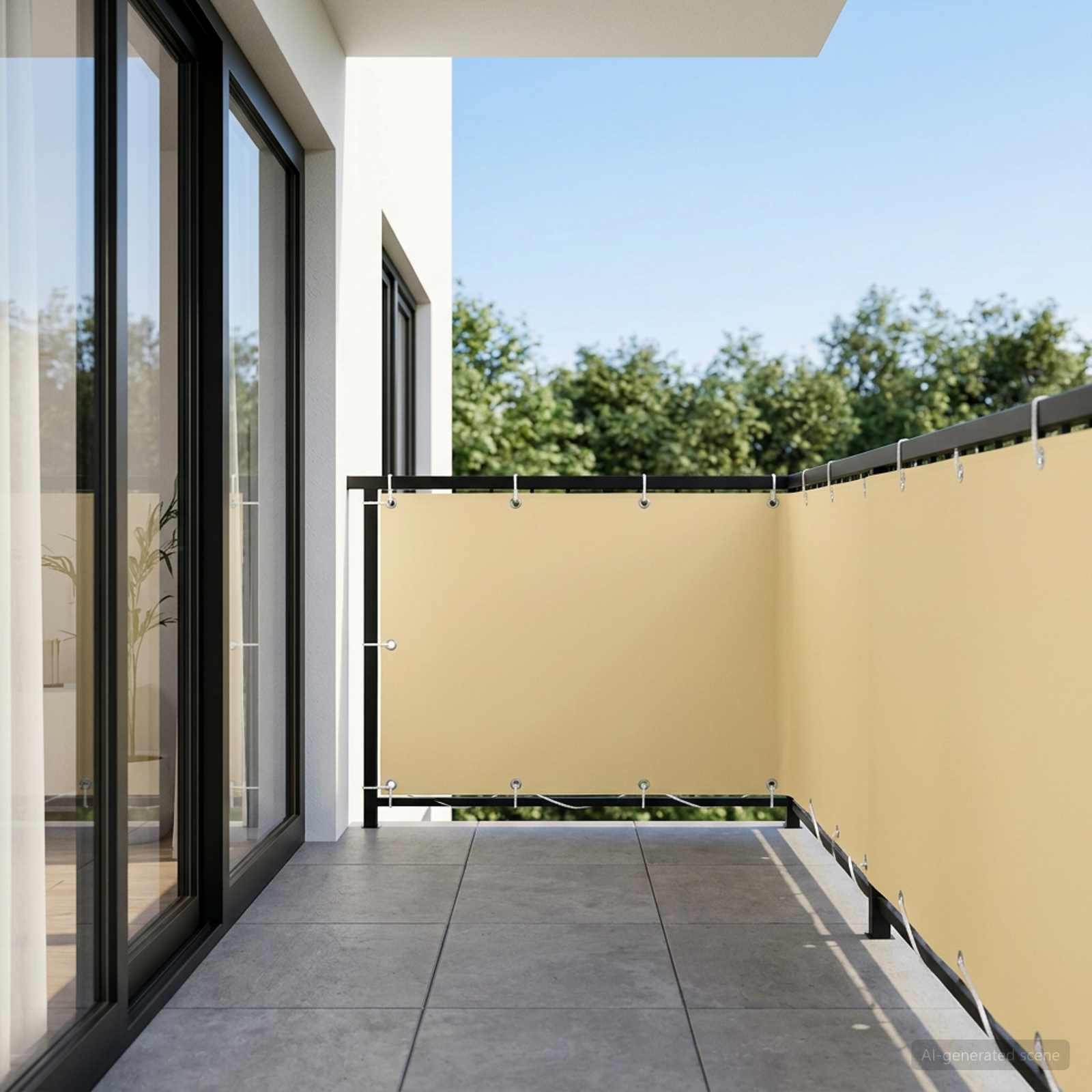 Balkon-Sichtschutz 1,2 x 15 m Stoff mit PU-Beschichtung Beige