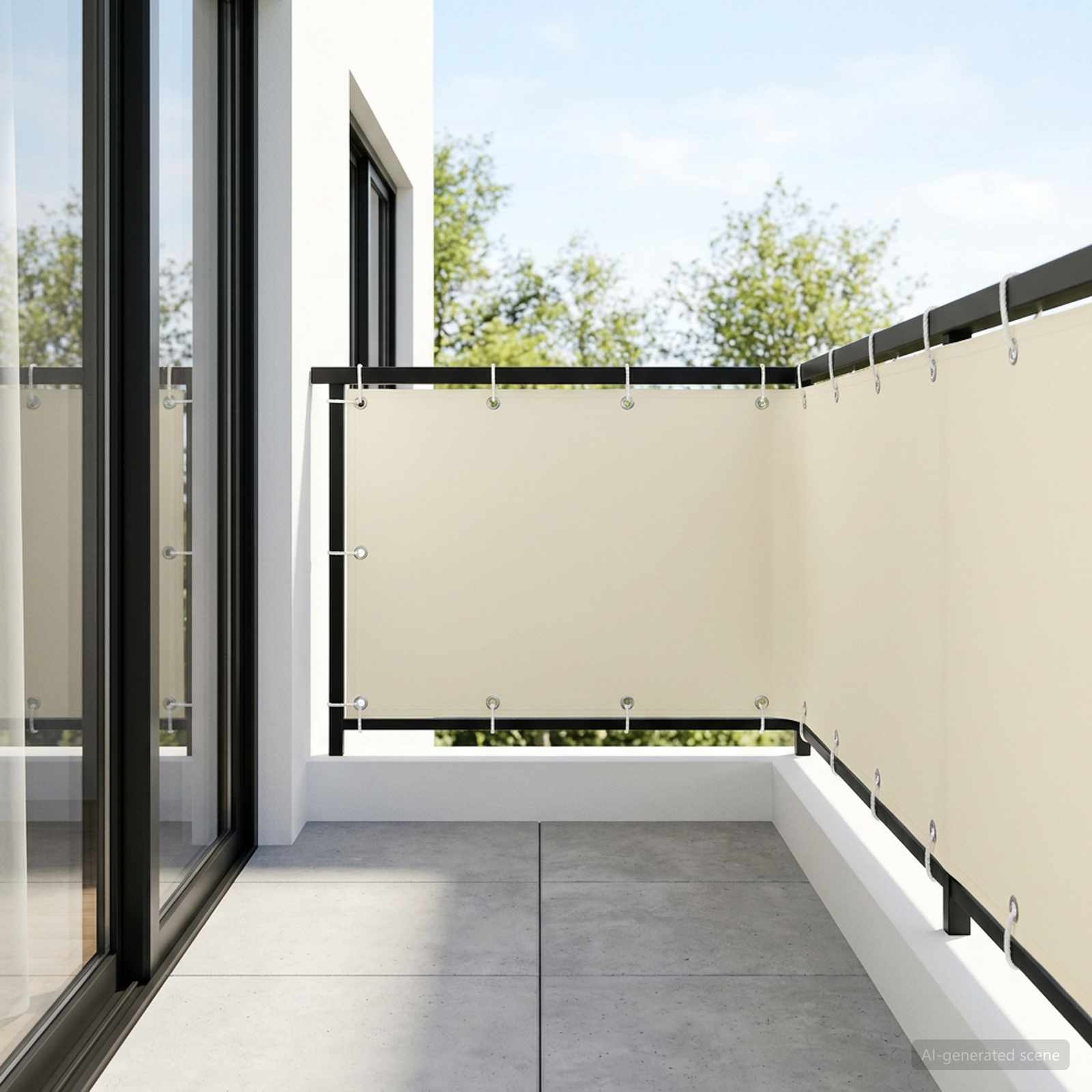 Balkon-Sichtschutz 1,2 x 15 m Stoff mit PU-Beschichtung Creme