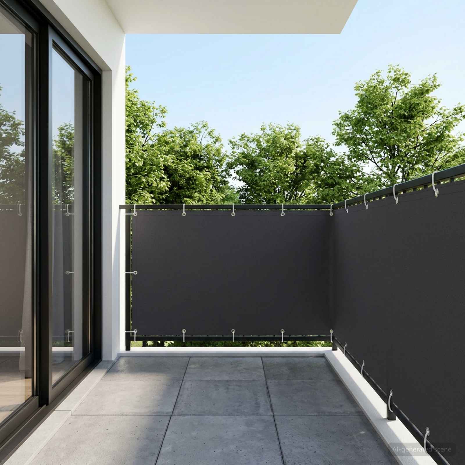Balkon-Sichtschutz 1,5 x 15 m Stoff mit PU-Beschichtung Schwarz