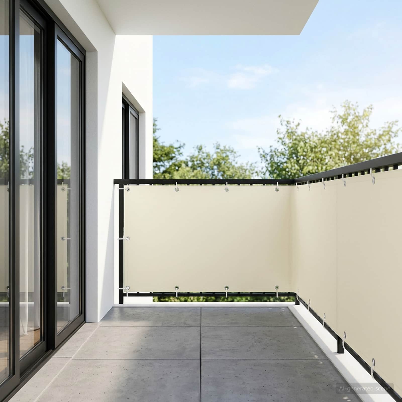 Balkon-Sichtschutz 1,5 x 25 m Stoff mit PU-Beschichtung Creme