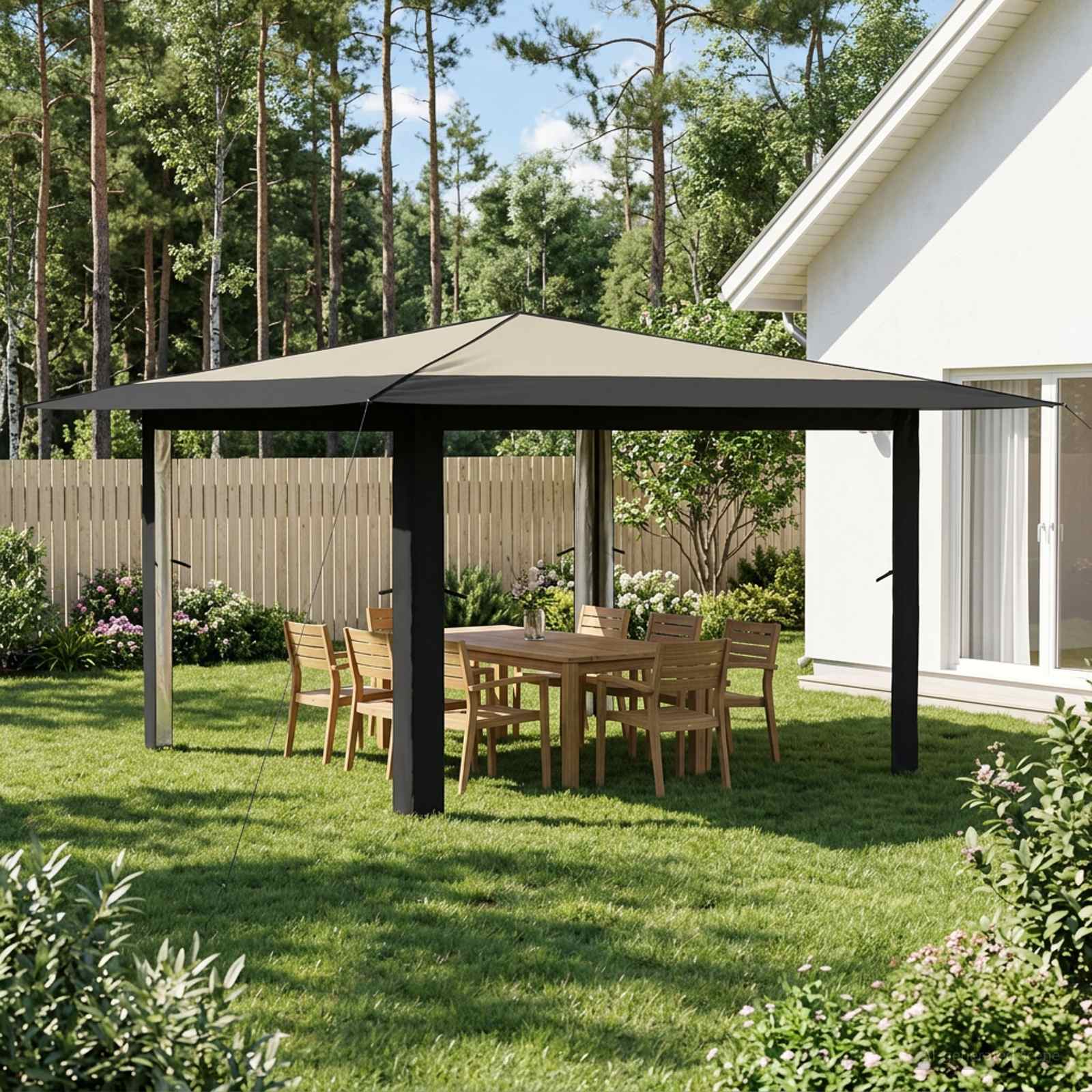 Pavillon ohne Seitenwand 4 x 4 m Creme und Anthrazit