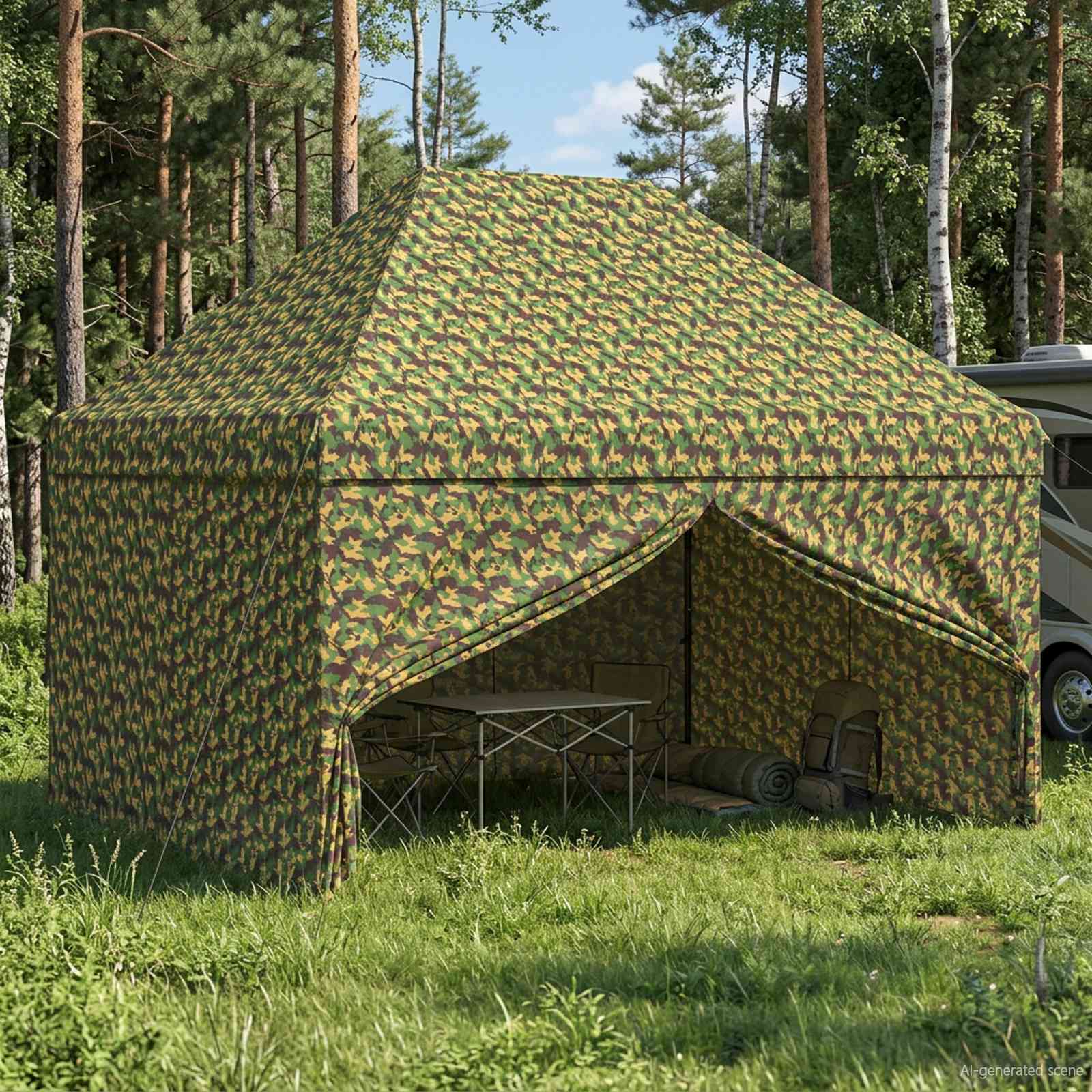 Zelt mit 4 Seitenwänden 2,95 x 4,1 m Army Tarnung