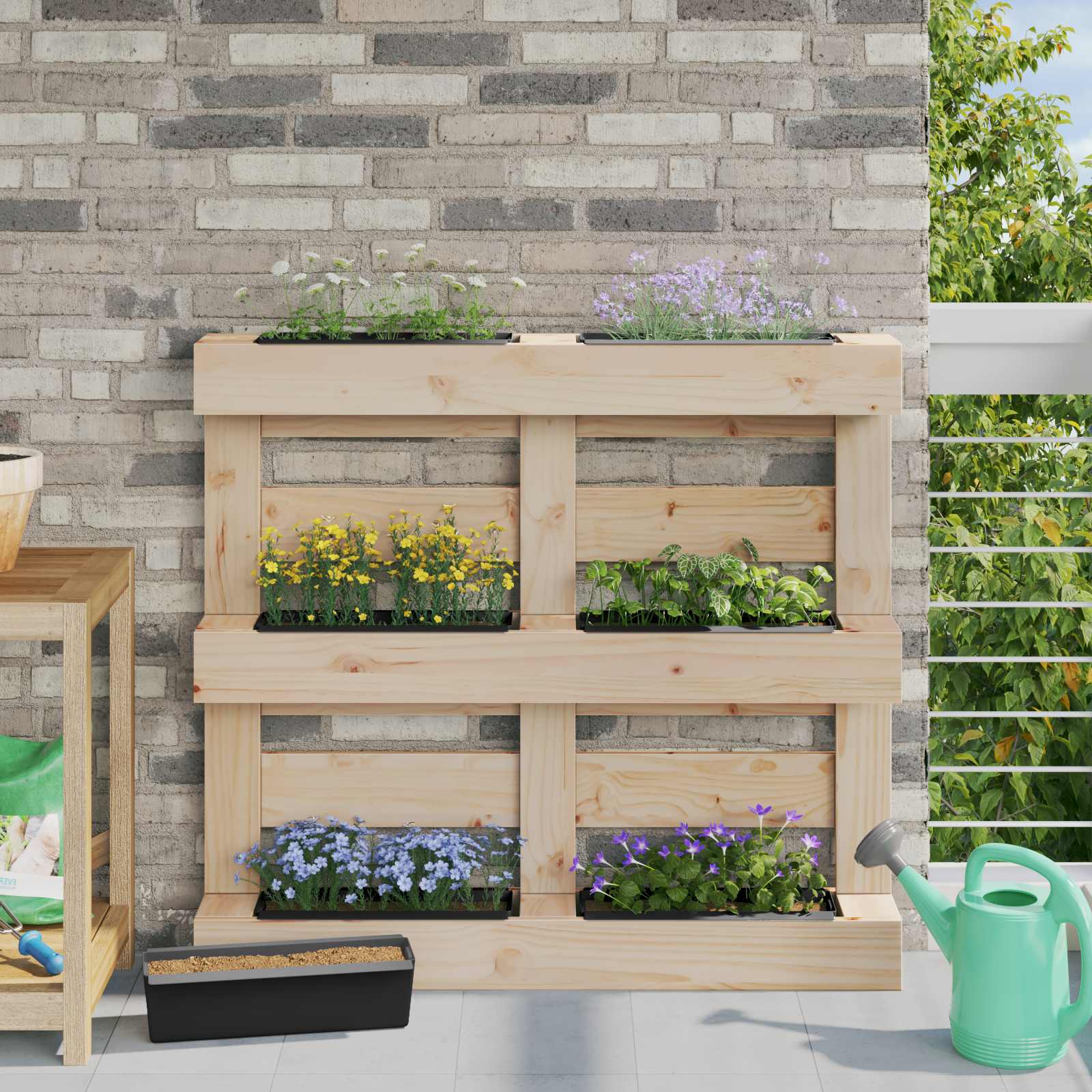 Blumenboxen für Euro-Paletten 12 stk. Schwarz Polypropylen