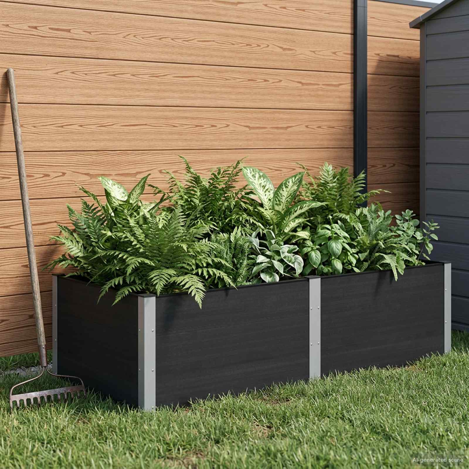 Hochbeet Schwarz 200 x 100 x 54 cm WPC und Aluminium