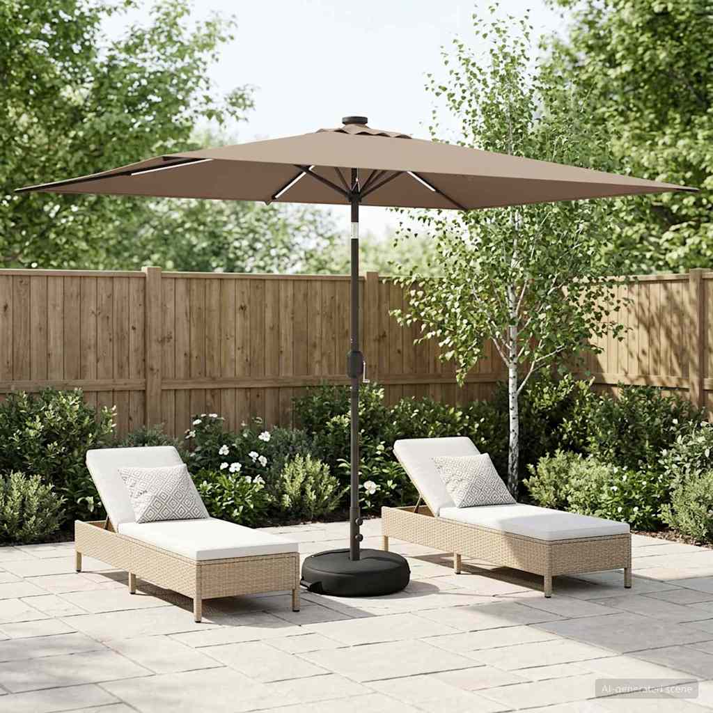 Gartenparasol mit LED-Lichtern und Sockel 200 x 300 cm