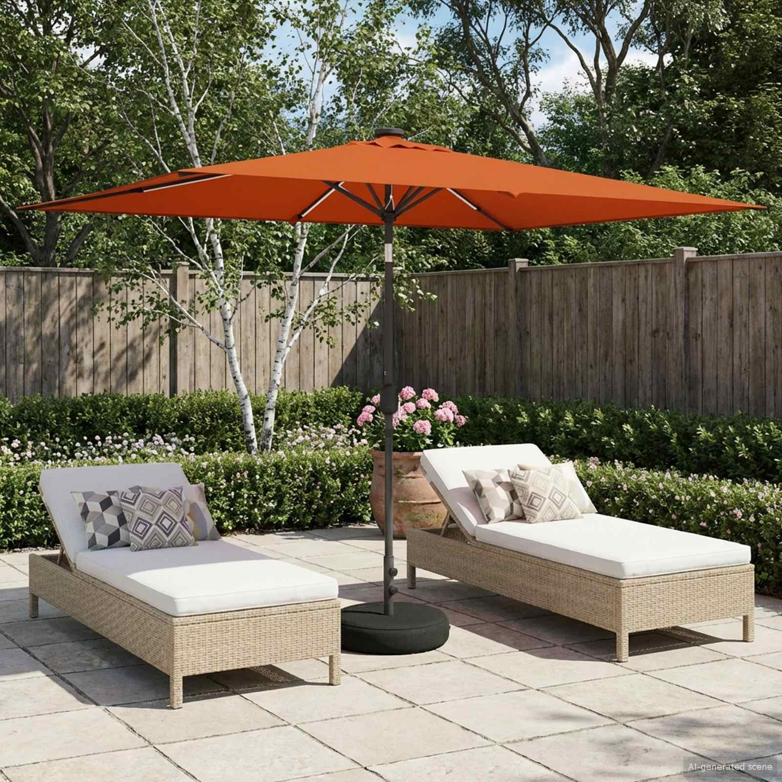 Gartenparasol mit LED-Lichtern und Sockel 200 x 300 cm