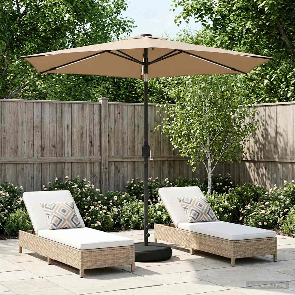 Gartenparasol mit LED-Lichtern und Sockel 270 x 270 cm