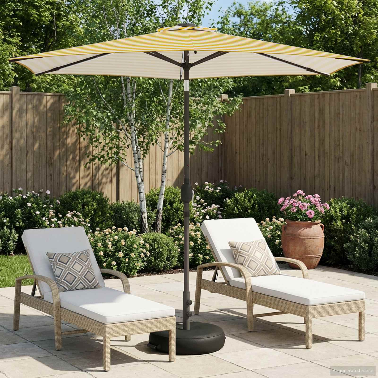 Gartenparasol mit LED-Lichtern und Sockel 270 x 270 cm