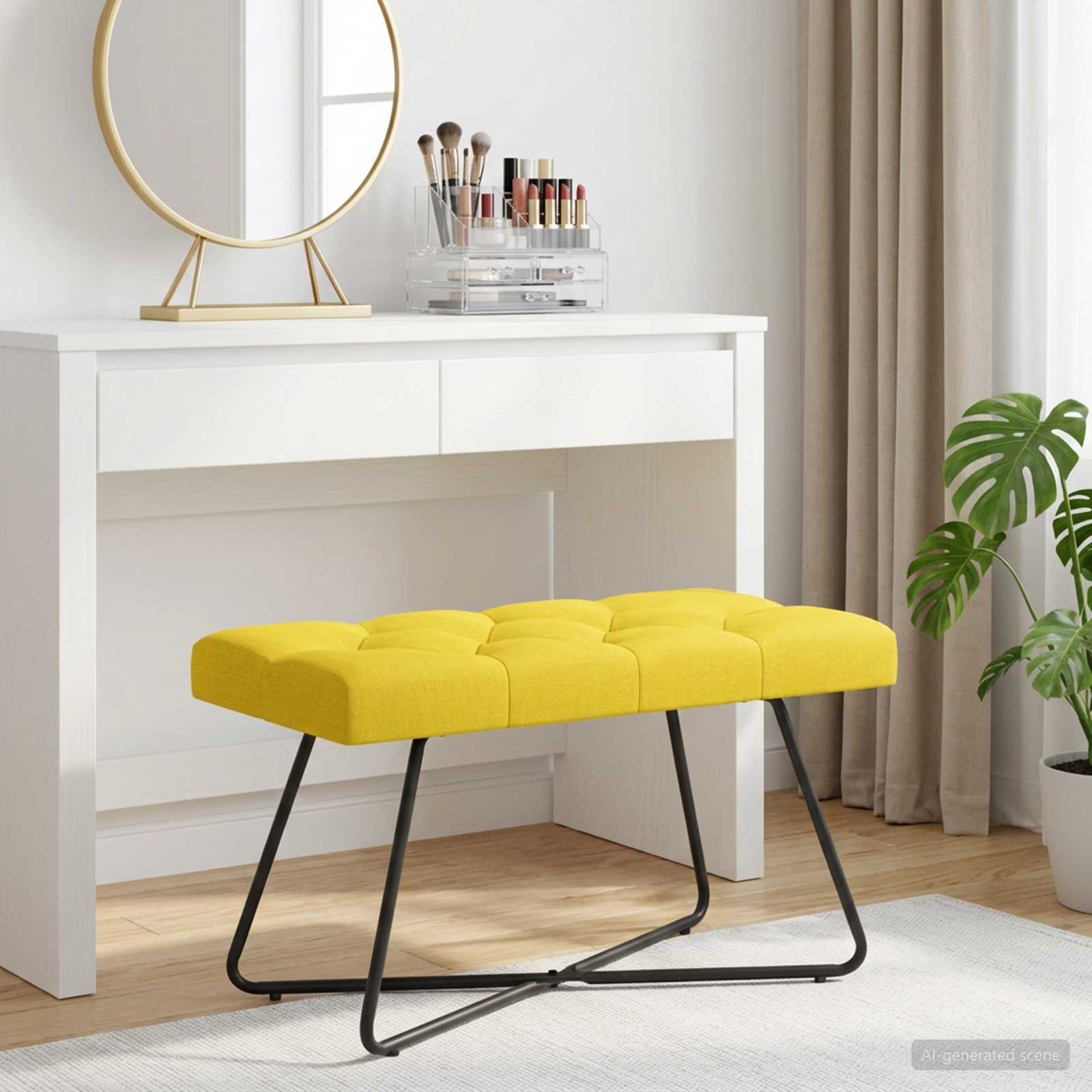 Bank mit Knopfheftung Helles Gelb 80 x 40 x 46 cm Stoff