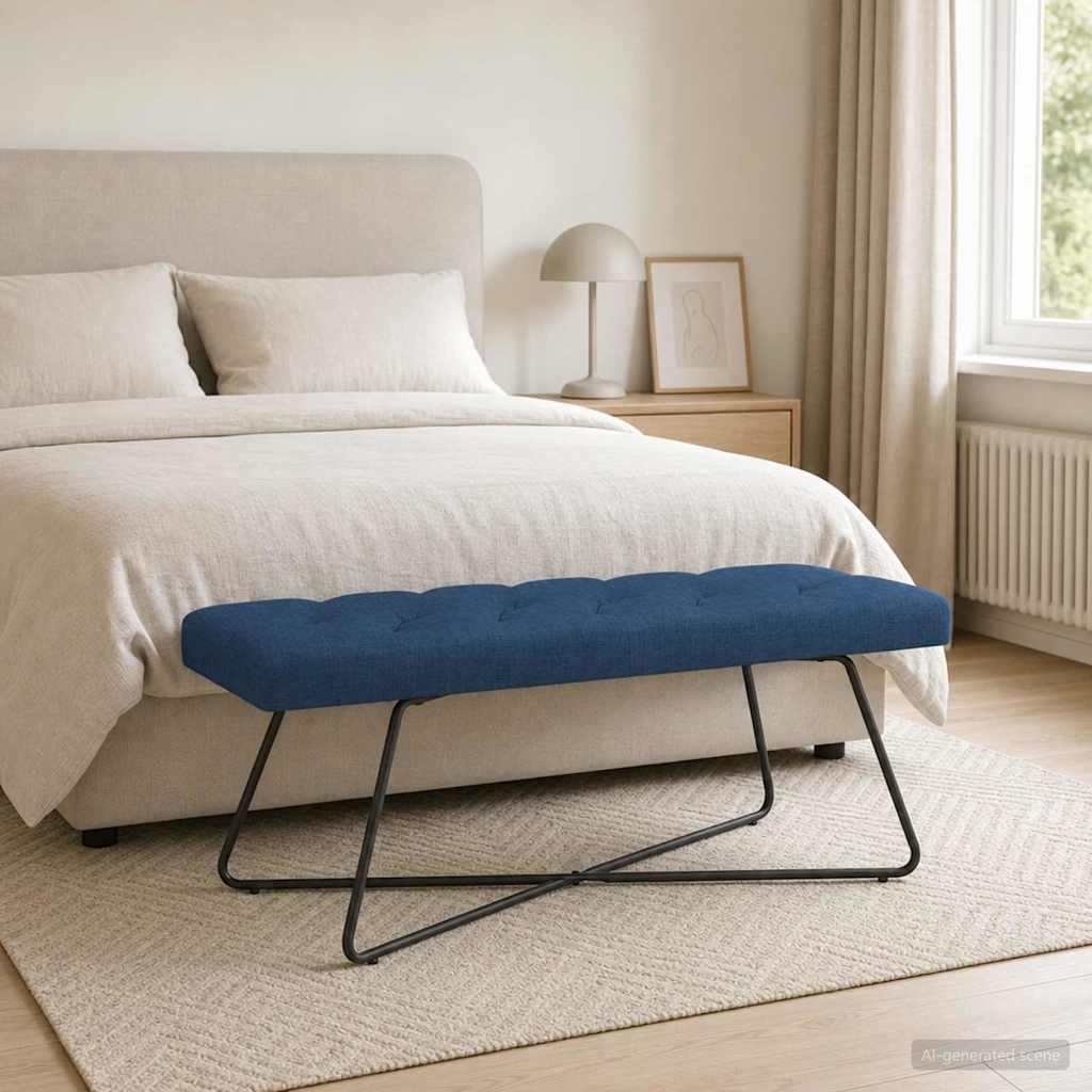 Bank mit Knopfheftung Blau 110 x 40 x 46 cm Stoff