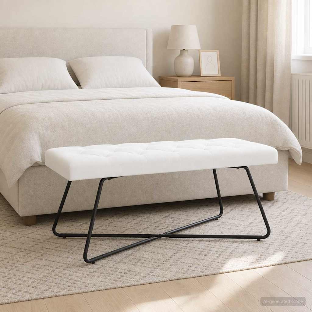 Bank mit Knopfheftung Weiß 110 x 40 x 46 cm Stoff