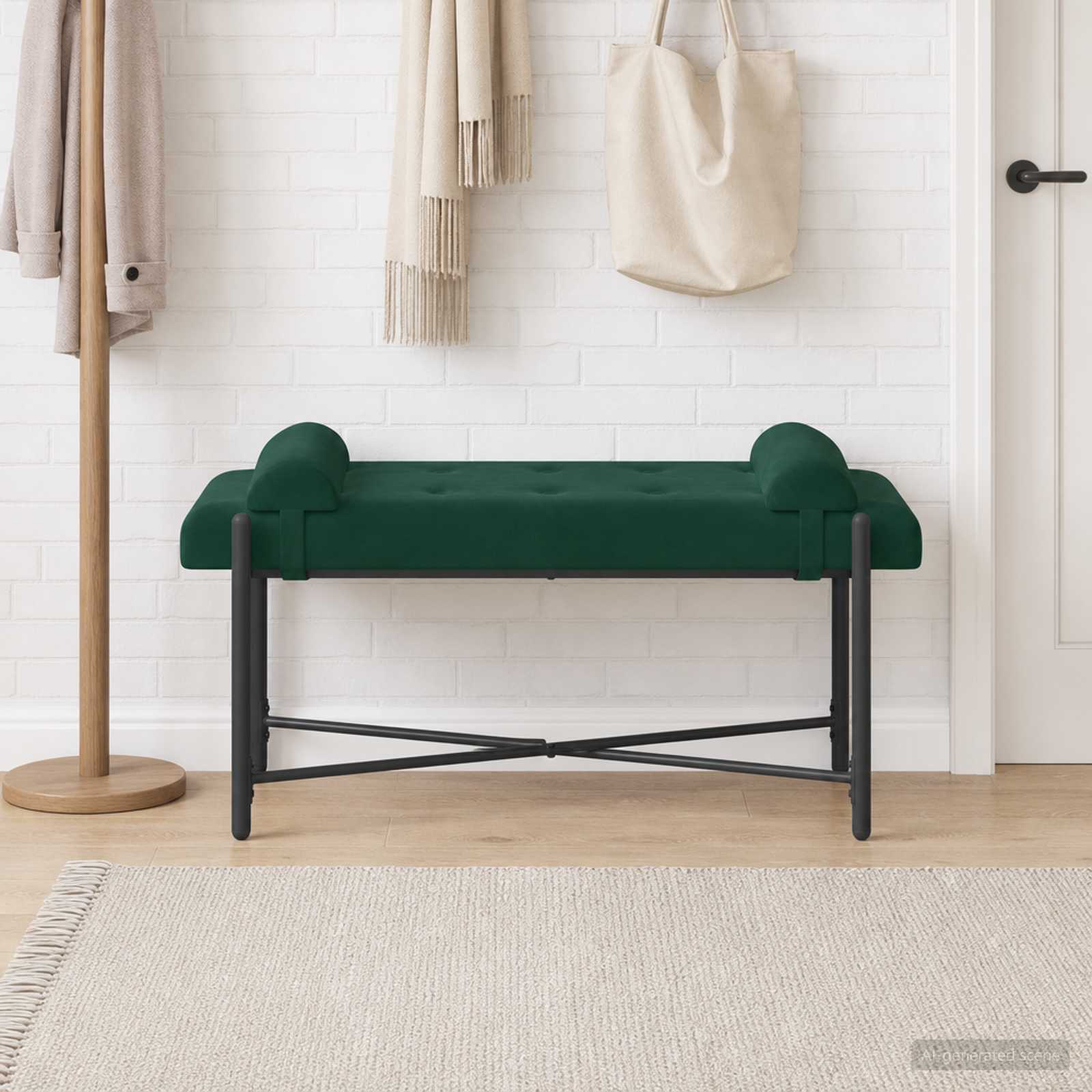 Knopfgepolsterte Bank mit Kissen Dunkelgrün 110 x 40 x 46 cm