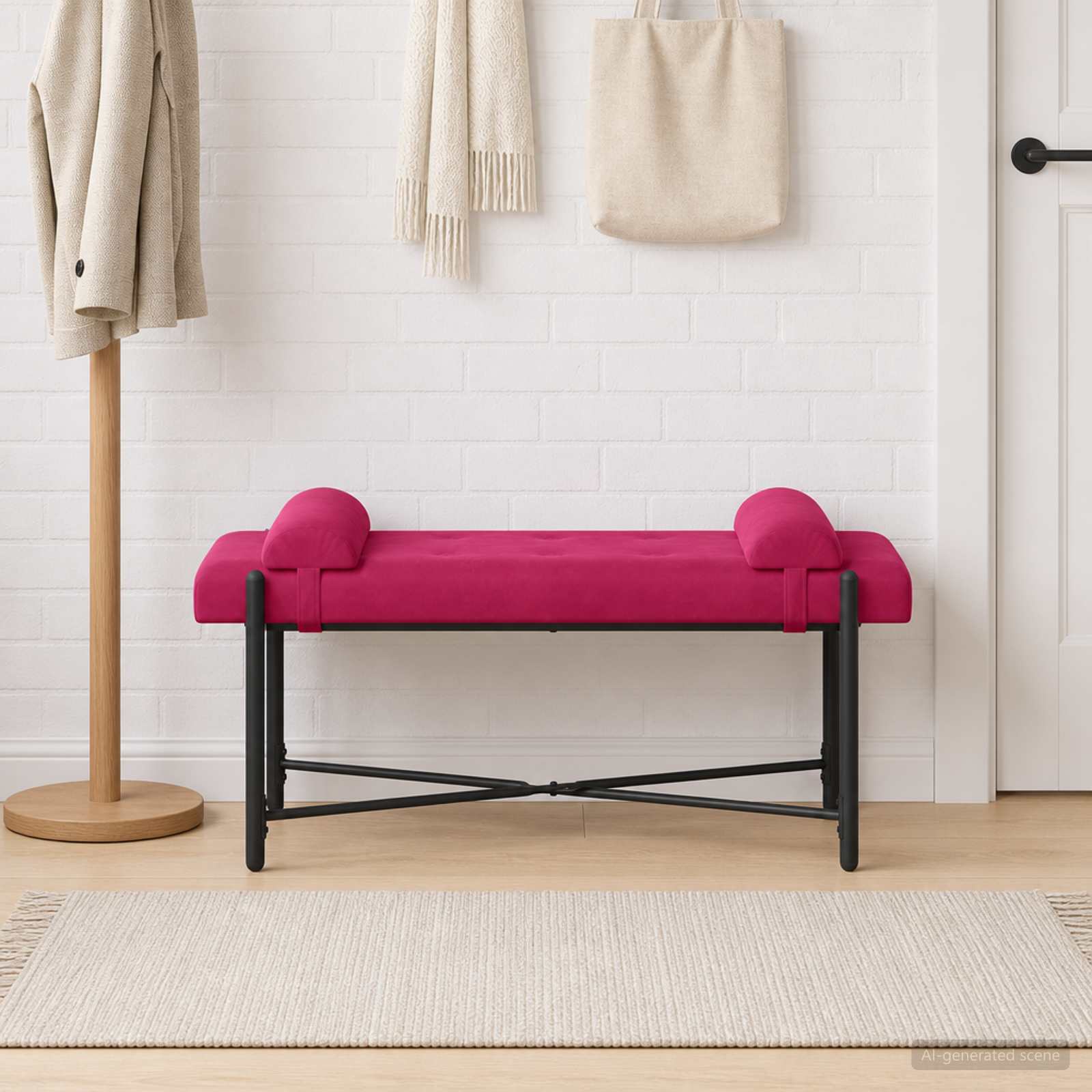 Knopfgepolsterte Bank mit Kissen Weinrot 110 x 40 x 46 cm Samt