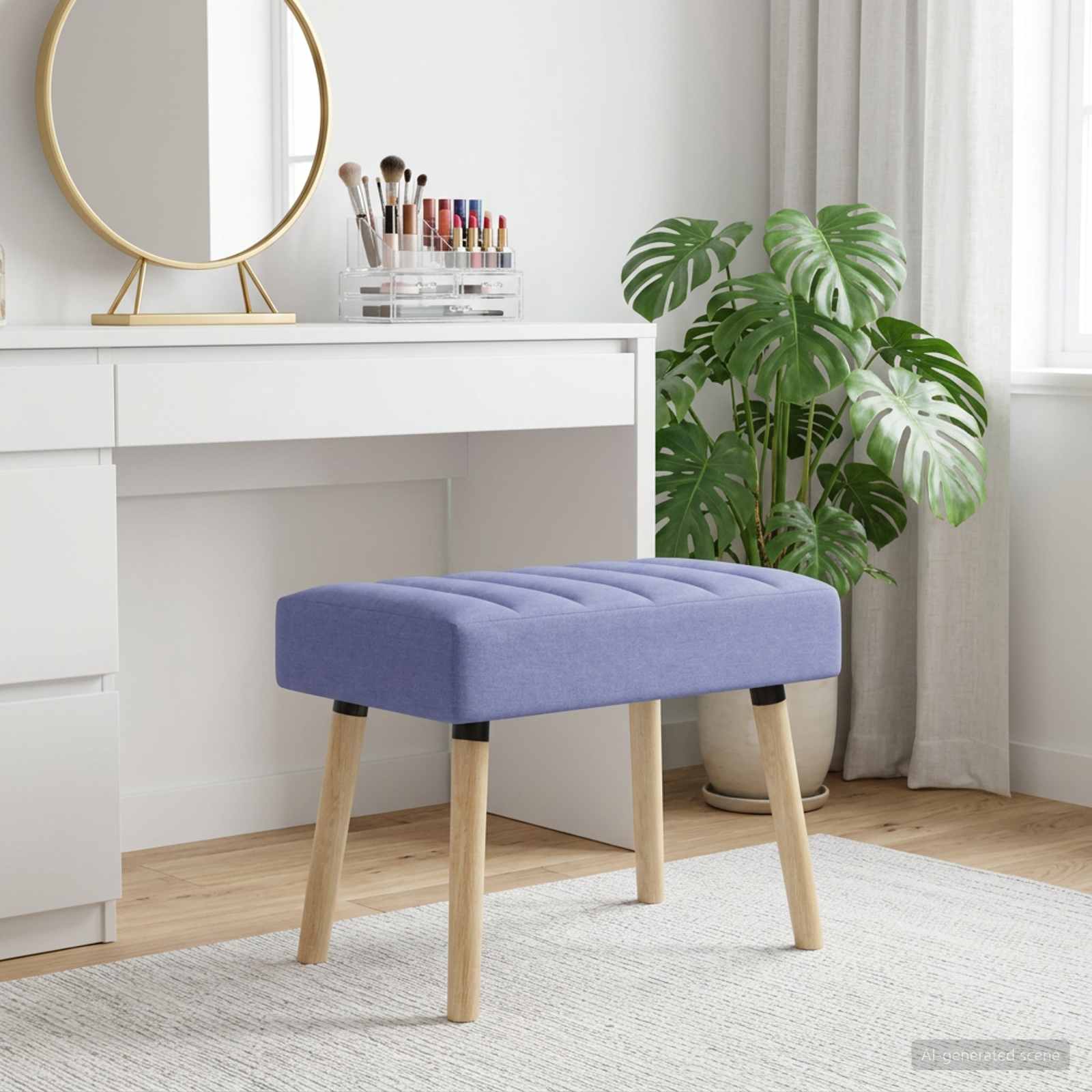 Kanalgepolsterte Bank Jeans blau 60 x 40 x 45 cm Stoff