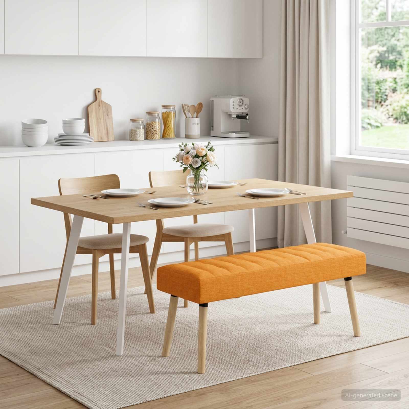 Kanalgepolsterte Bank Dunkelgelb 110 x 40 x 46 cm Stoff