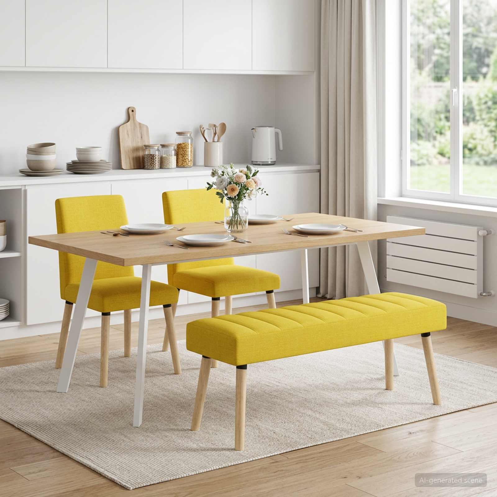 Kanalgepolsterte Bank Helles Gelb 110 x 40 x 46 cm Stoff