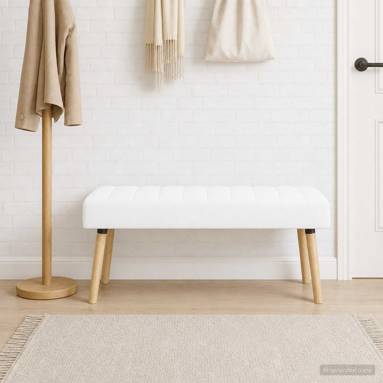 Kanalgepolsterte Bank Weiß 110 x 40 x 46 cm Stoff