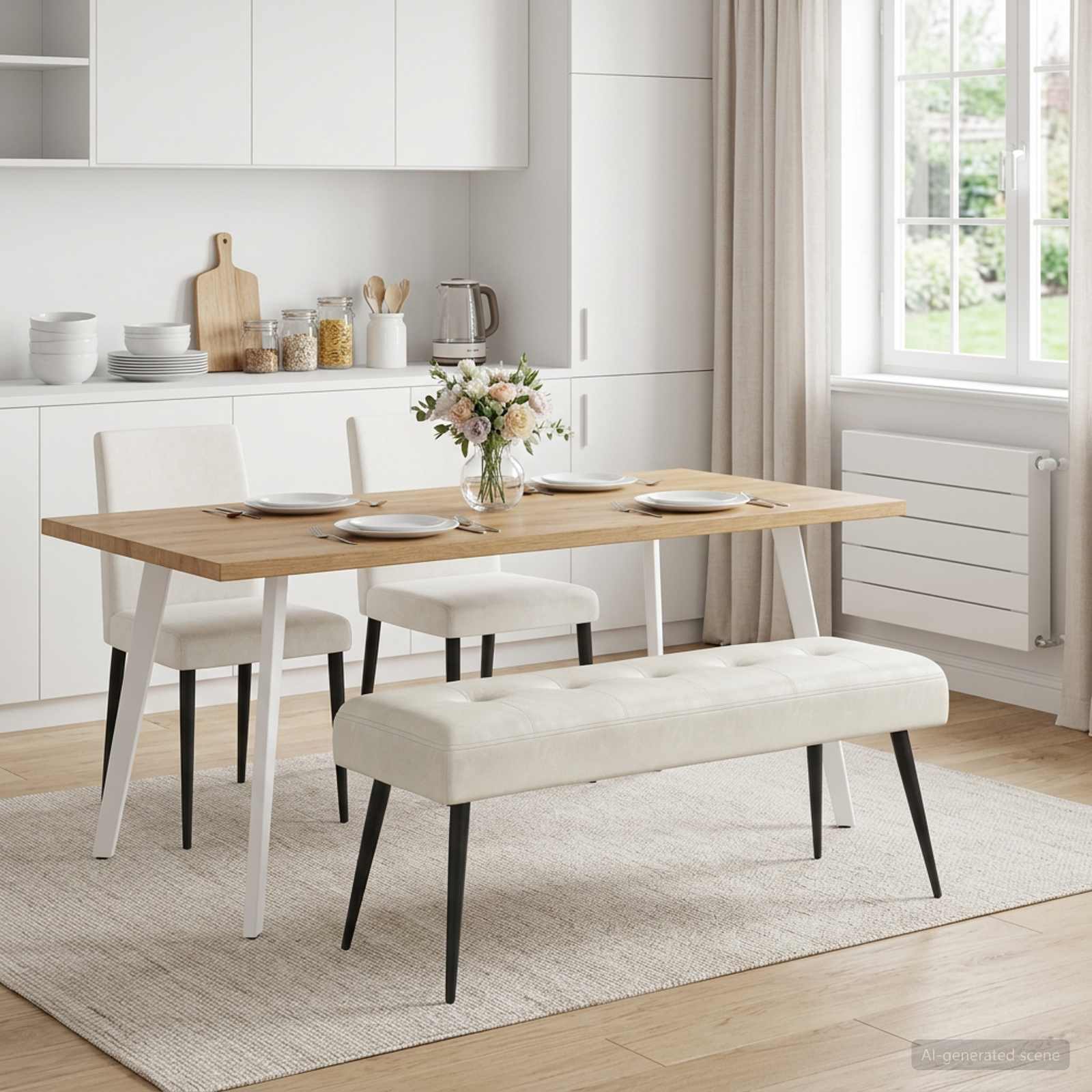 Bank mit Knopfheftung Creme 110 x 40 x 46 cm Samt