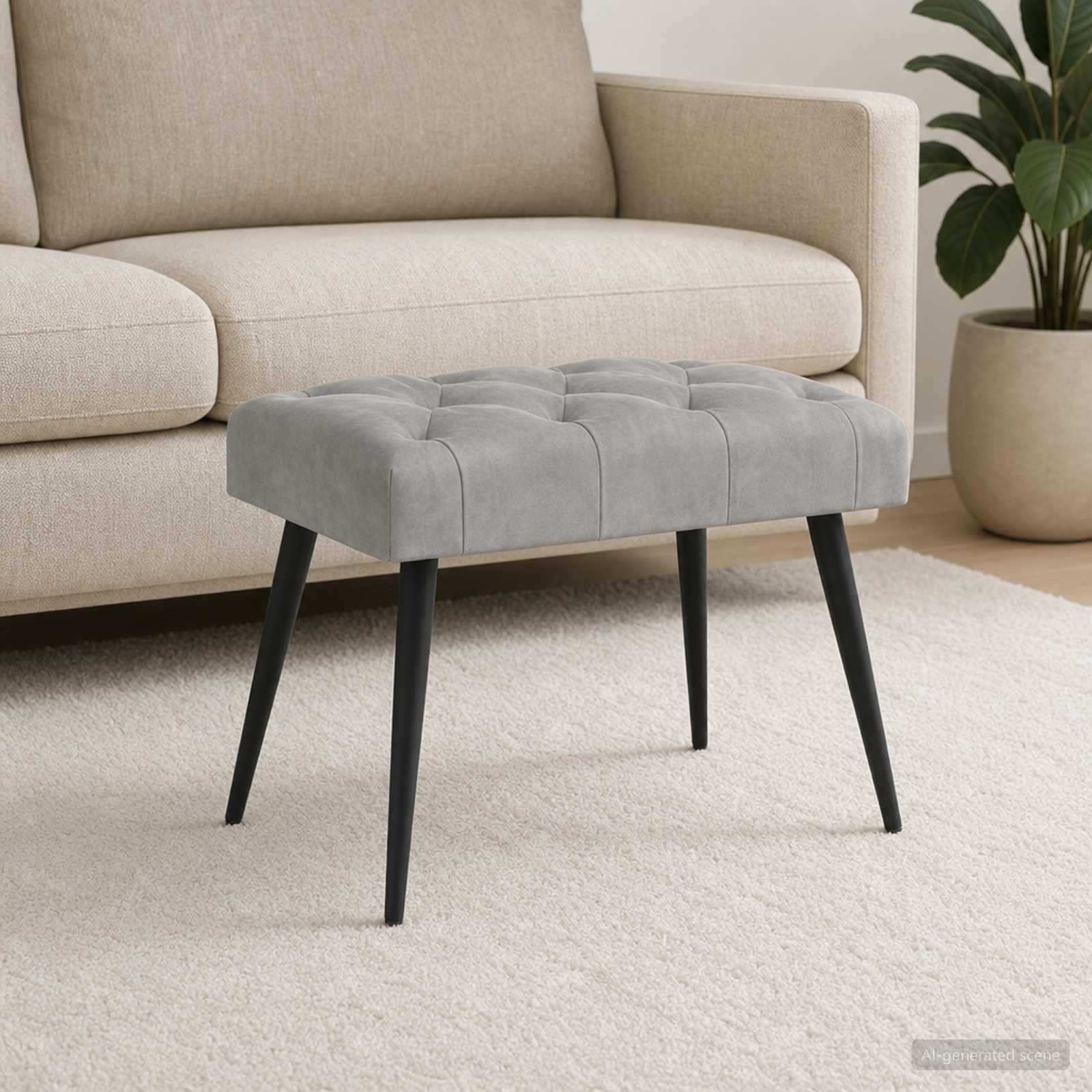 Bank mit Knopfheftung Hellgrau 60 x 40 x 45 cm Samt