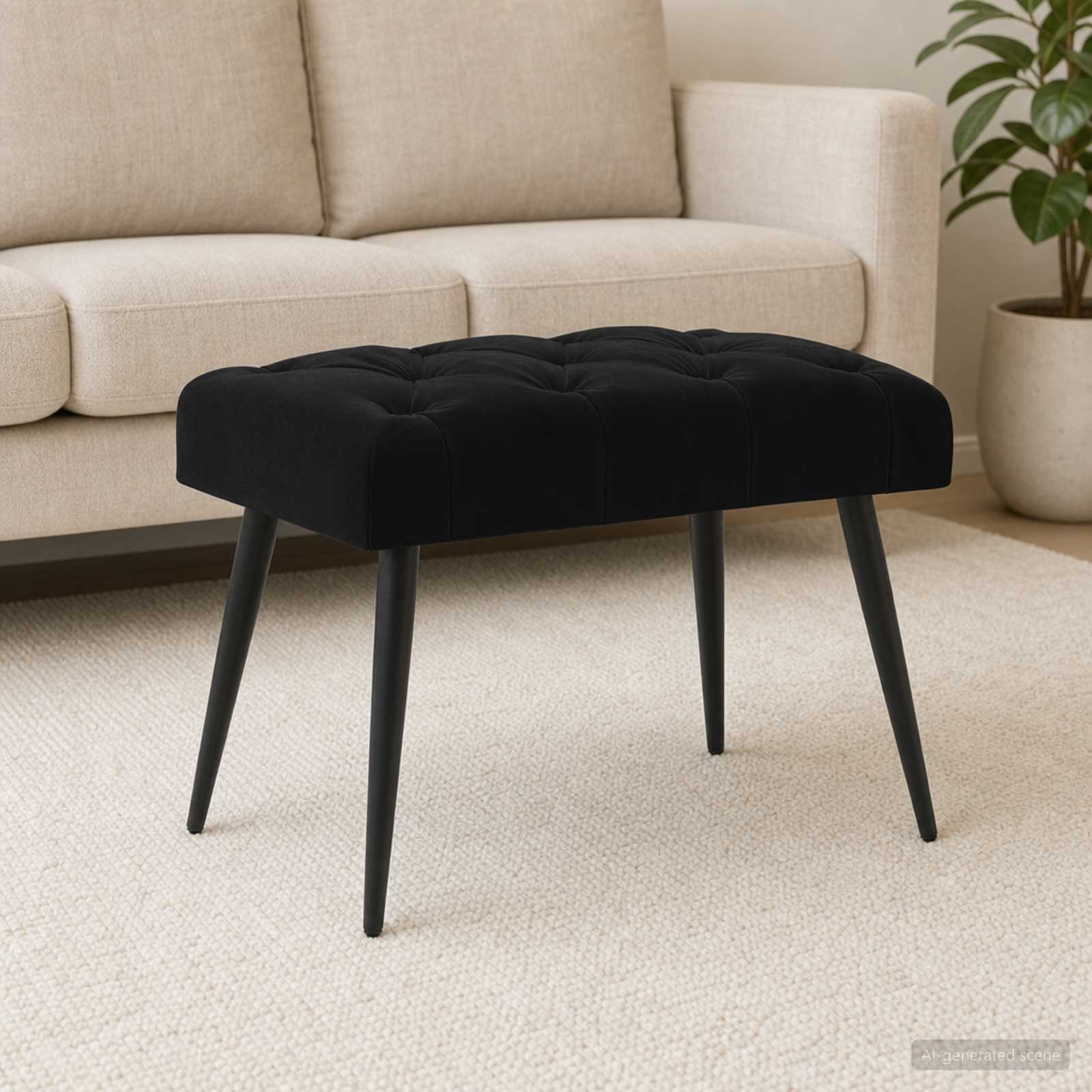 Bank mit Knopfheftung Schwarz 60 x 40 x 45 cm Samt