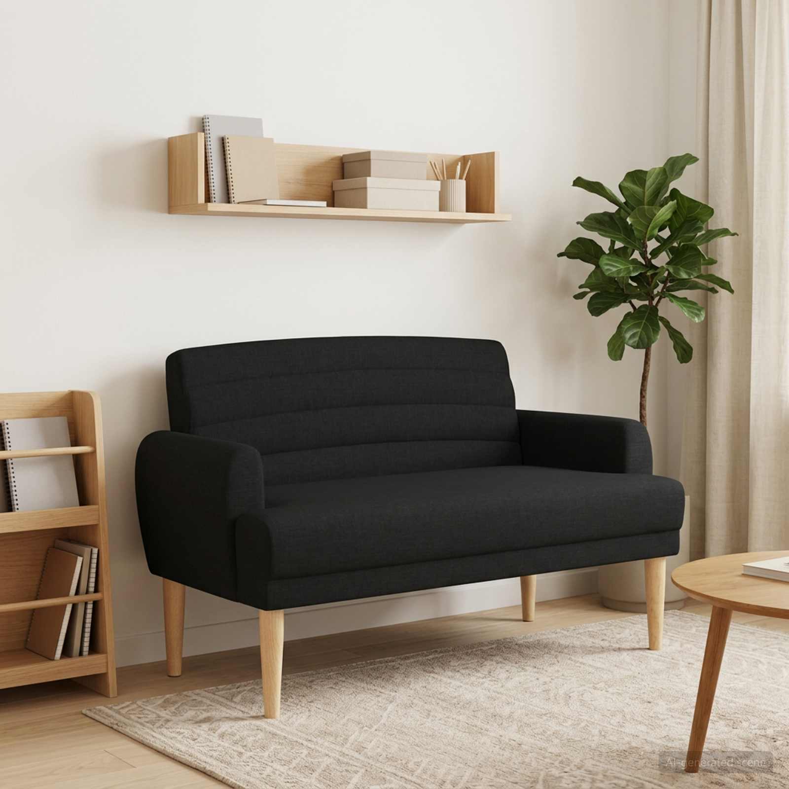 Zweisitzer mit Knopfheftung Schwarz 116 x 67 x 80 cm Stoff