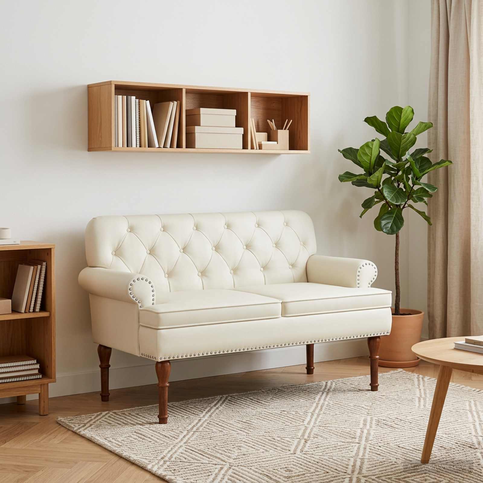 Zweisitzer mit Knopfheftung Creme 120 x 65 x 77 cm Kunstleder