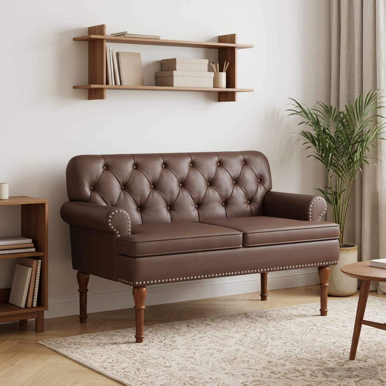 Zweisitzer mit Knopfheftung Braun 120 x 65 x 77 cm Kunstleder