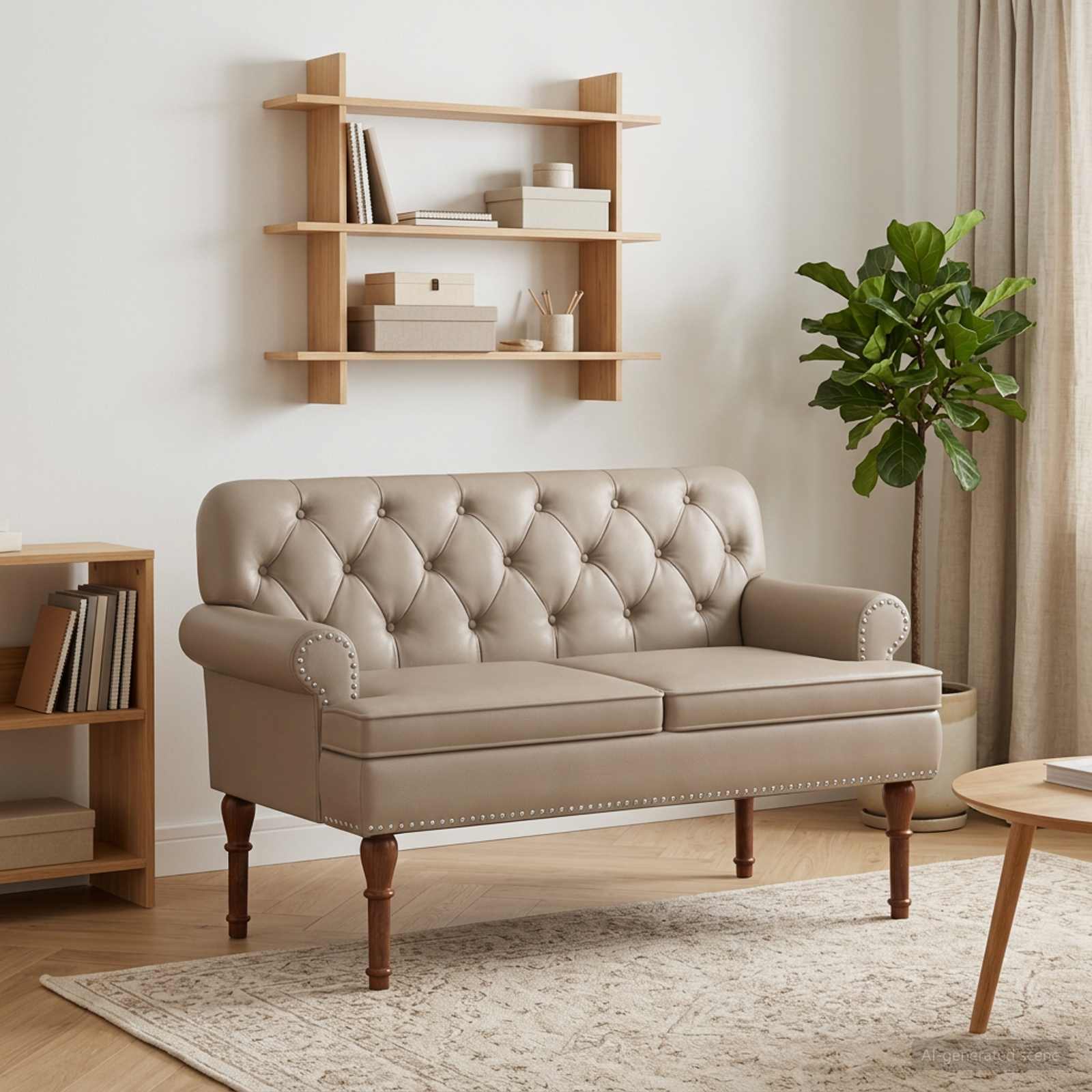 Zweisitzer mit Knopfheftung Cappuccino 120 x 65 x 77 cm