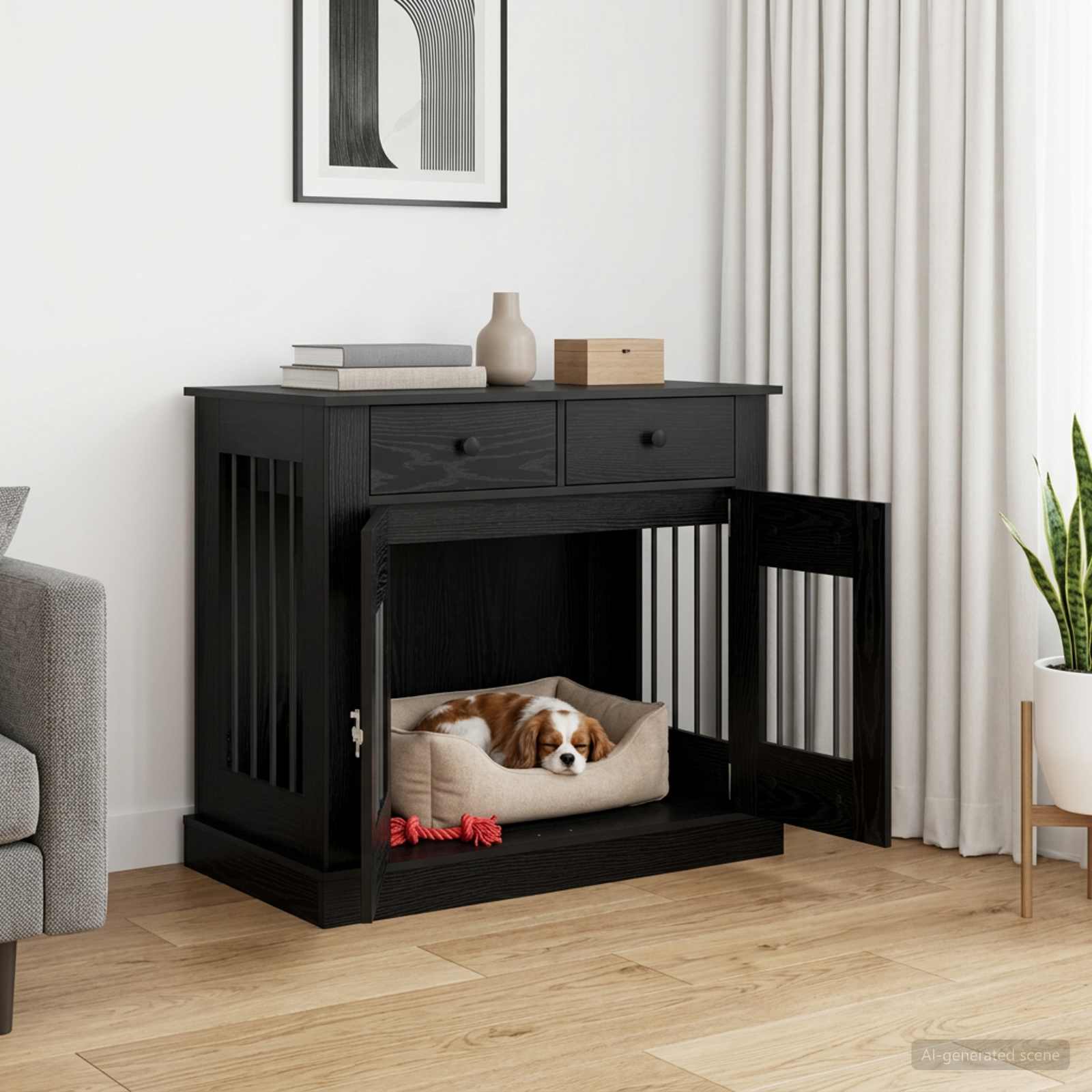 Hundekäfigmöbel Schwarz Eichen-Optik 90 x 47,5 x 80 cm
