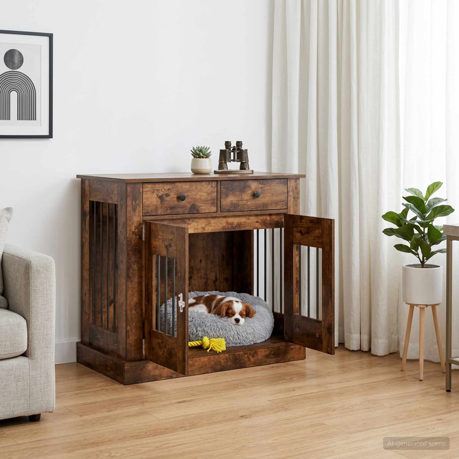 Hundekäfigmöbel Räuchereiche 90 x 47,5 x 80 cm Holzwerkstoff