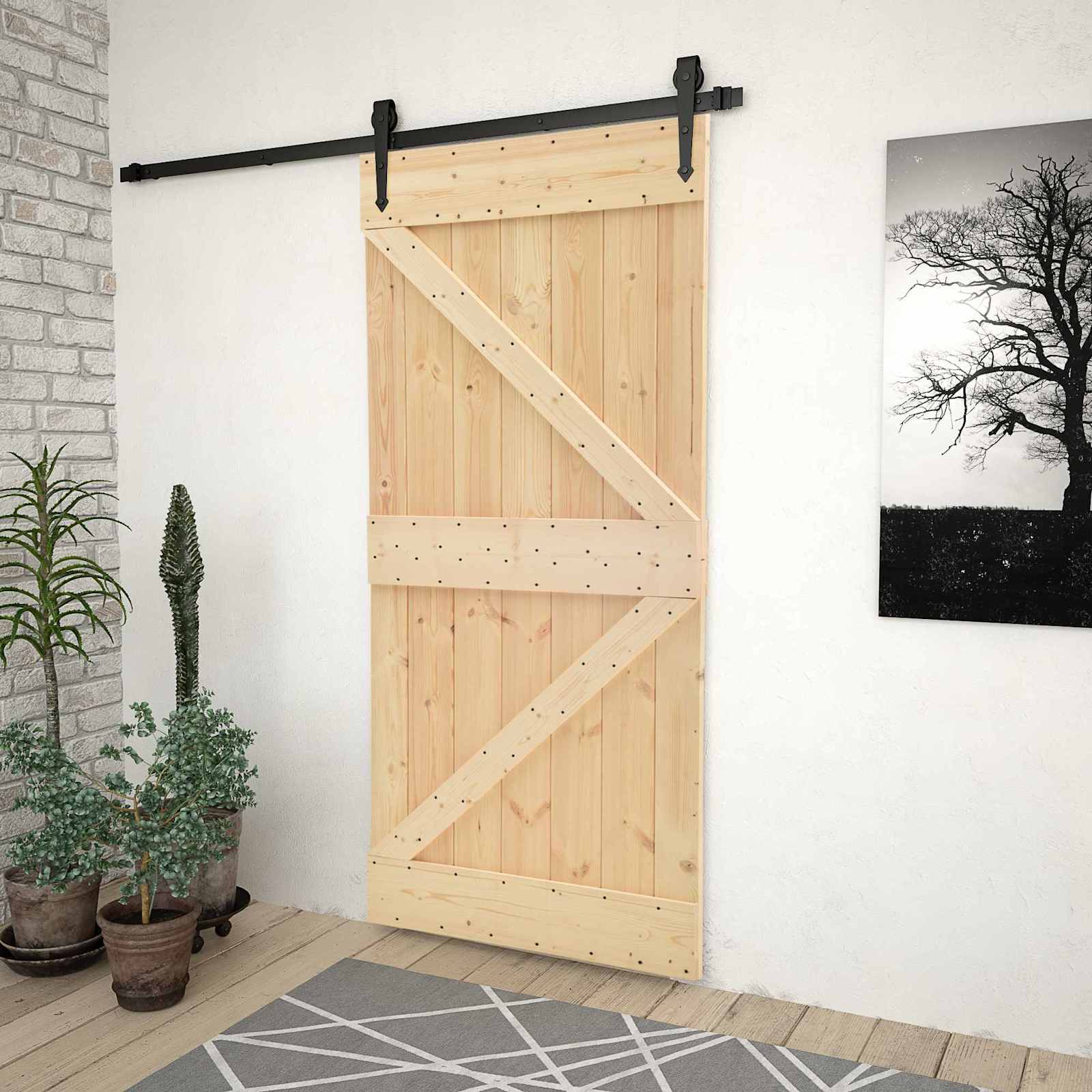 Schiebetür 90 x 210 cm Massives Kiefernholz