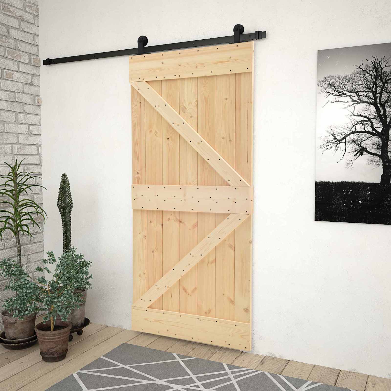 Schiebetür 90 x 210 cm Massives Kiefernholz