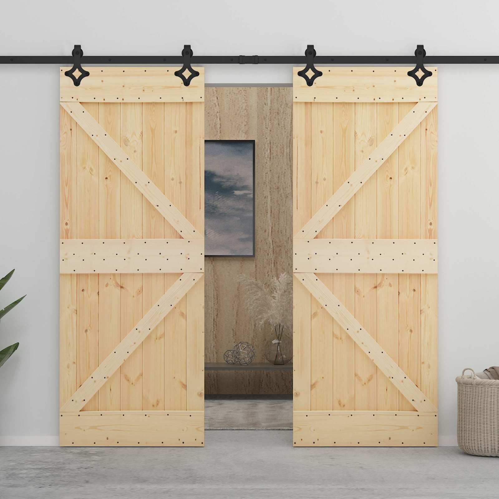 Schiebetür 2 stk. 90 x 210 cm Massives Kiefernholz