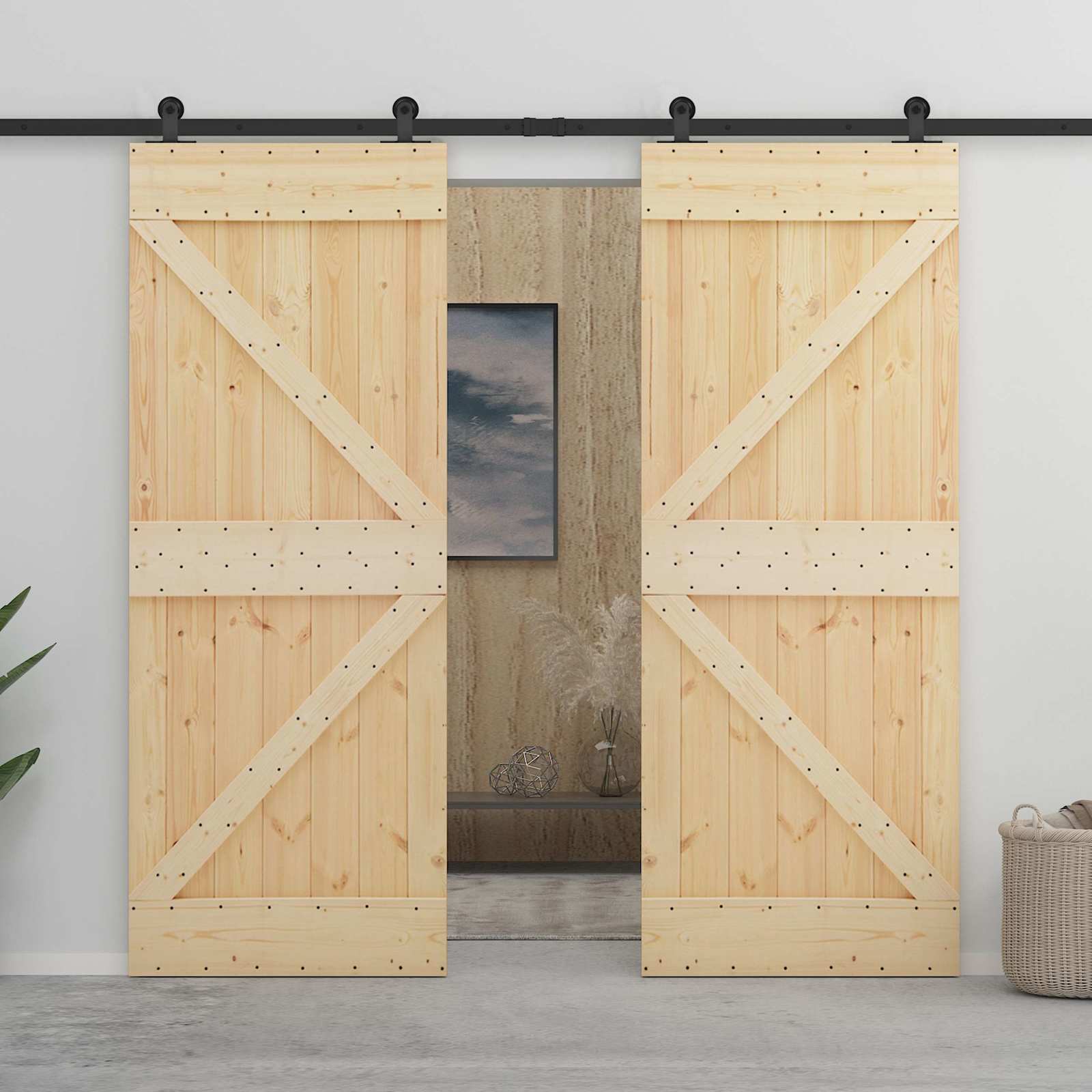 Schiebetür 2 stk. 90 x 210 cm Massives Kiefernholz