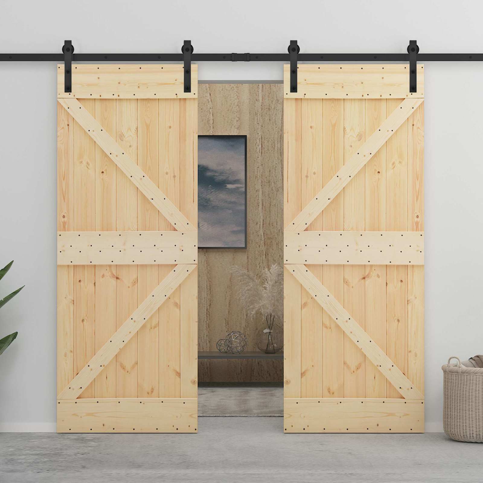 Schiebetür 2 stk. 90 x 210 cm Massives Kiefernholz