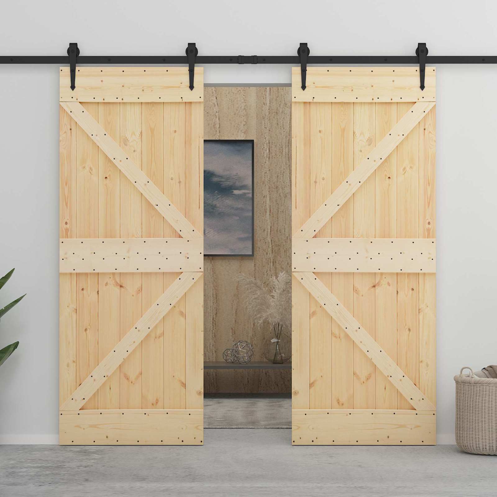 Schiebetür 2 stk. 90 x 210 cm Massives Kiefernholz