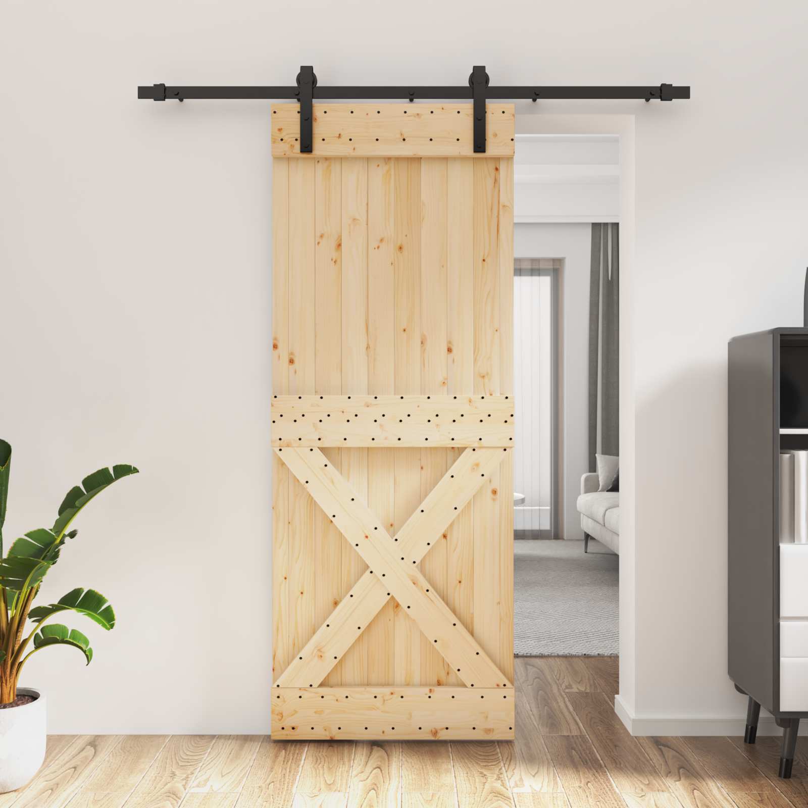 Schiebetür 80 x 210 cm Massivkiefer (Unbehandelt)