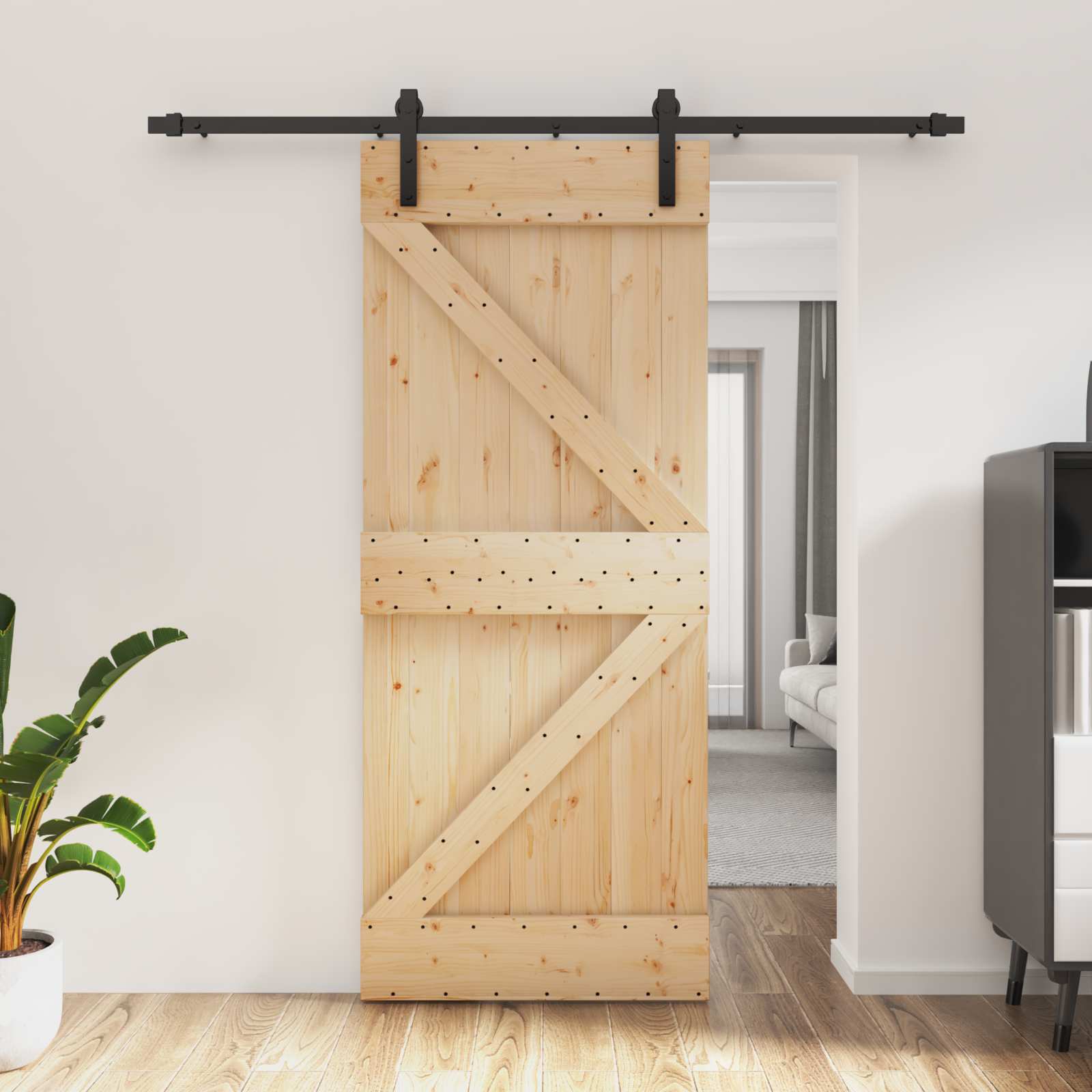 Schiebetür 85 x 210 cm Massivkiefer (Unbehandelt)