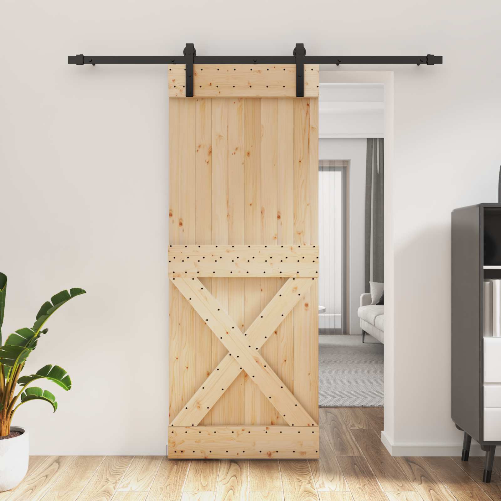 Schiebetür 80 x 210 cm Massivkiefer (Unbehandelt)